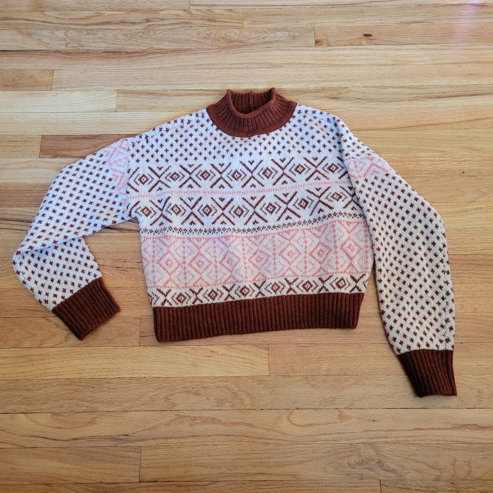 NWOT American Eagle Crop Sweater-  Fair Isle, retro, bohemian, vintage-inspired